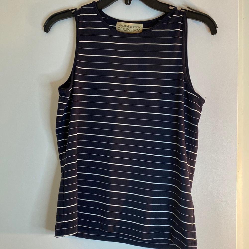 Jones New York Country Navy Blue and Ivory Striped Tank Top